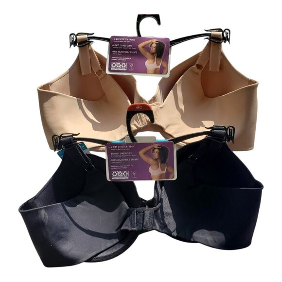 2Pk Vanity Fair SZ 44C Women's Underwire Full Coverage T-Shirt Bra Beige & Black - Picture 8 of 10